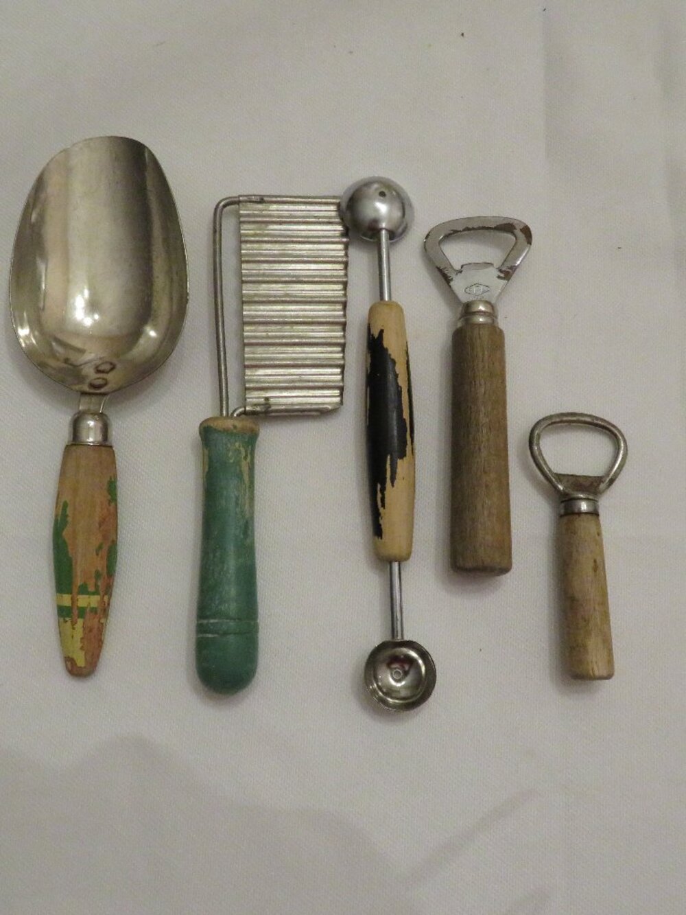 Vintage Wood Handled Kitchen Utensil Lot